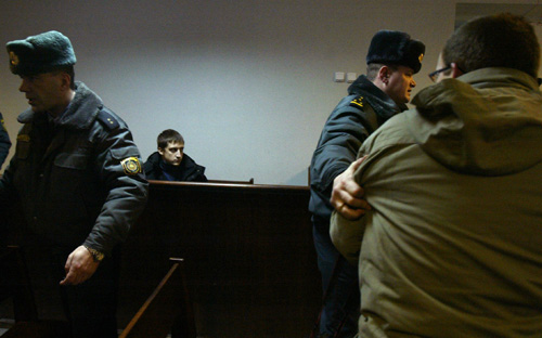 A member of the opposition Youth Front, Artur Finkevich in court during a new trial. Photo by Julia Darashkevich